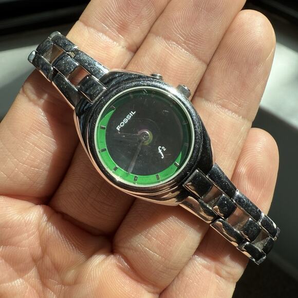 Vintage Fossil f2 Green Big Tic Ladies Watch with Flowers ES-9571 Women’s Steel - Picture 1 of 9